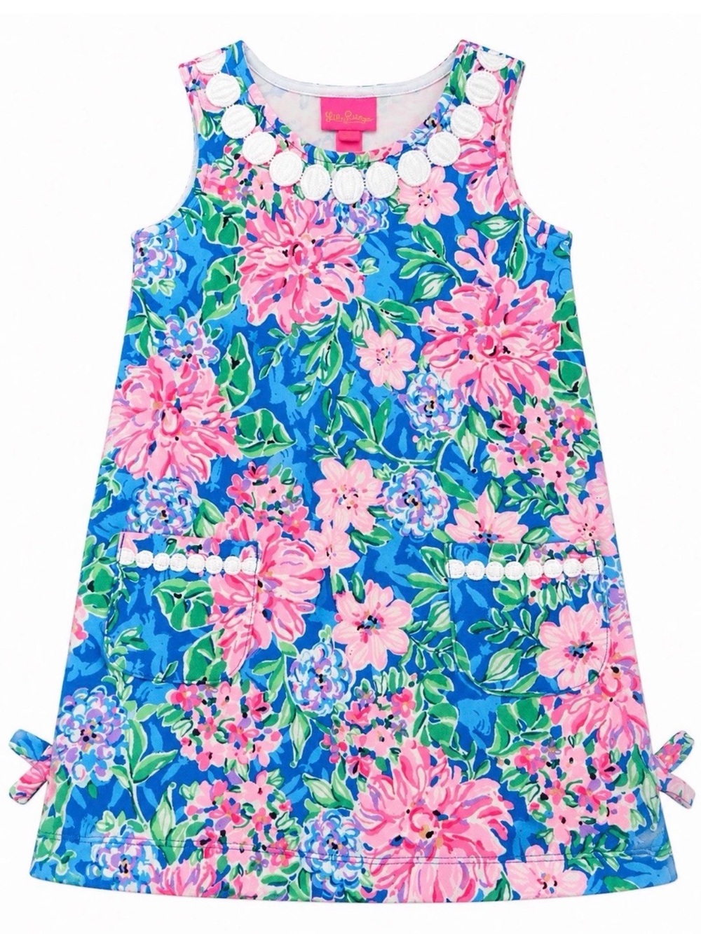 Lilly Pulitzer Blue Floral Shift Dress with Pink & Green Accents